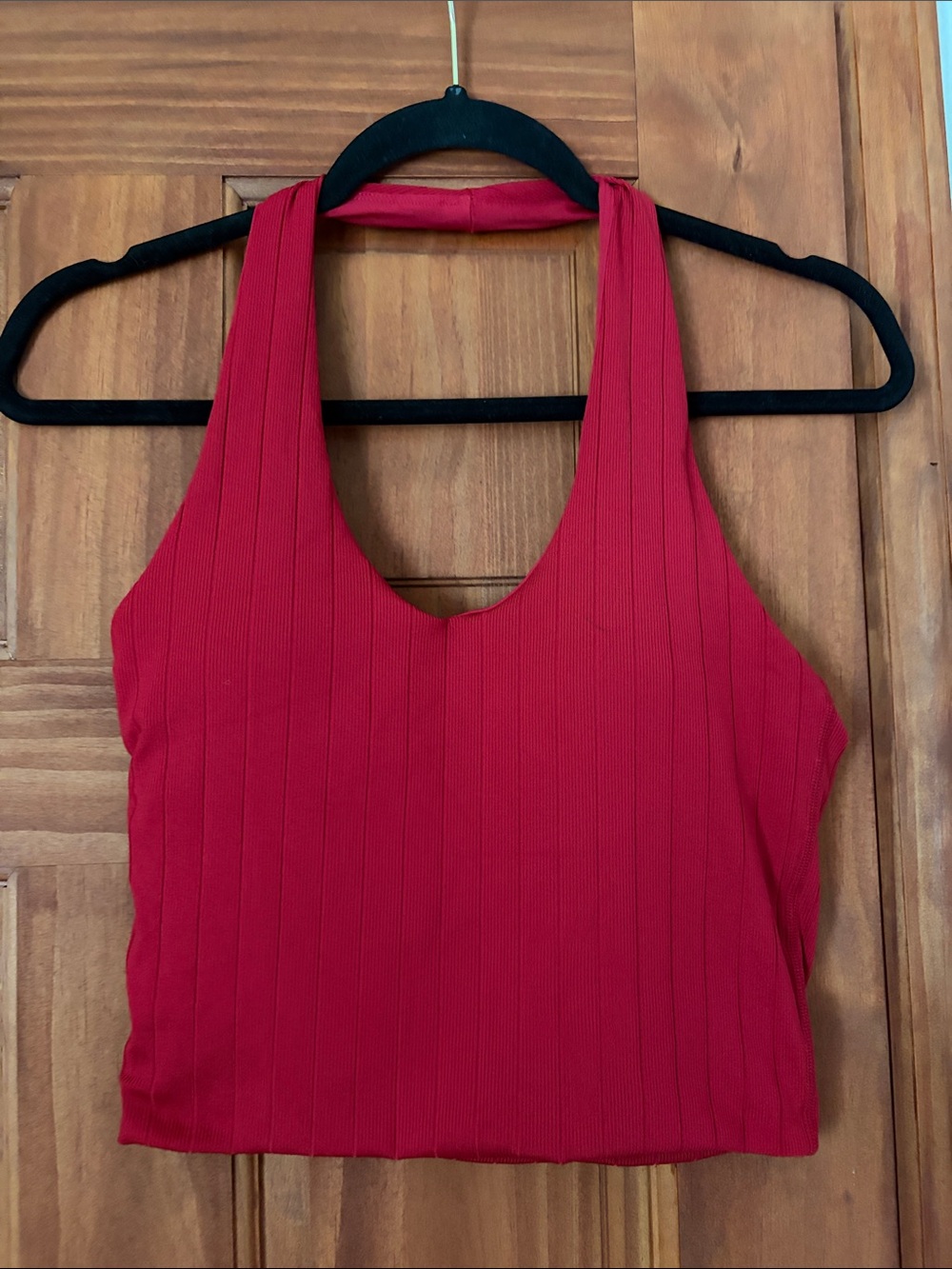 Klassy Network Red Ribbed Halter Crop Tank
